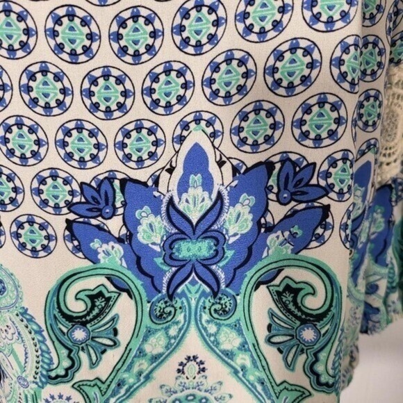 Cato Boho Tunic Top Crochet Sleeve Paisley Print Blouse Bohemian Style - Picture 7 of 8